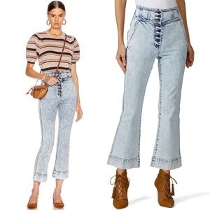 ULLA JOHNSON 70s High Waist Crop Flare Button Fly Trouser Jean Acid Wash Denim 6